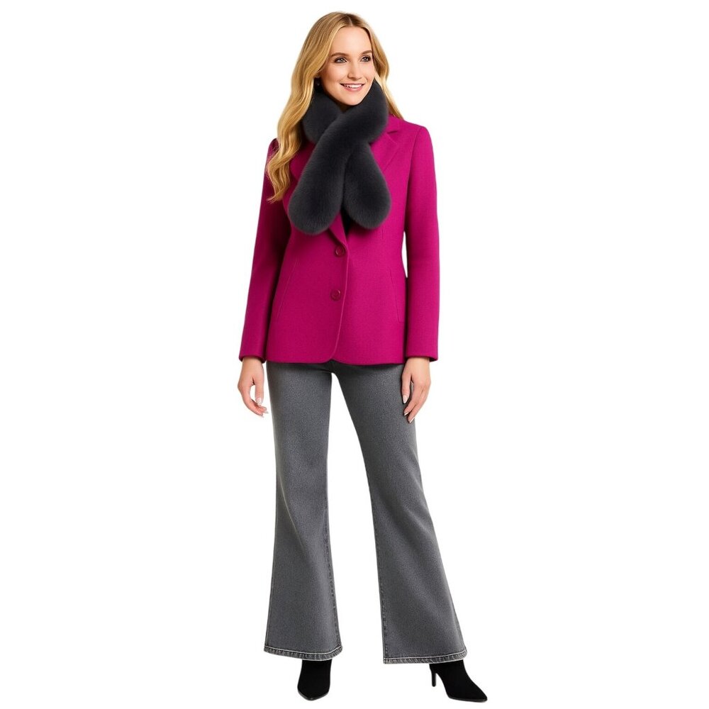 2/$30 Dark Gray Faux Mink Fur Winter Scarf With Loop Closure & Soft Knit Lining